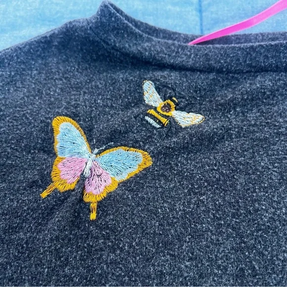 Betsey Johnson Performance Gray Sweatshirt with Butterflies Size XS - Picture 2 of 5